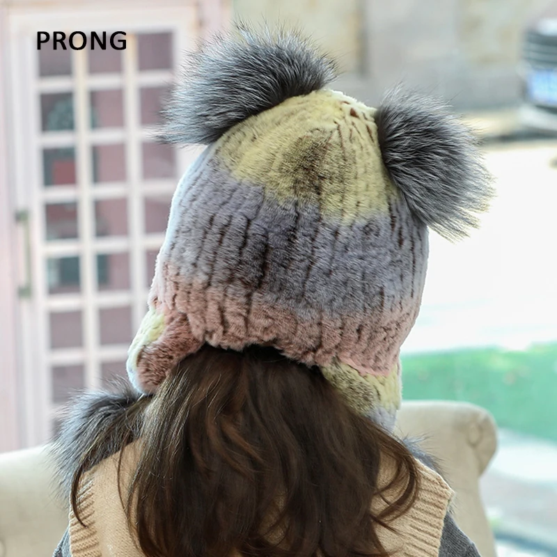 Kids Winter Hats Rex Rabbit Fur Hat Girls Boys Bonnets With Ear Flap Children Thick Warm Caps