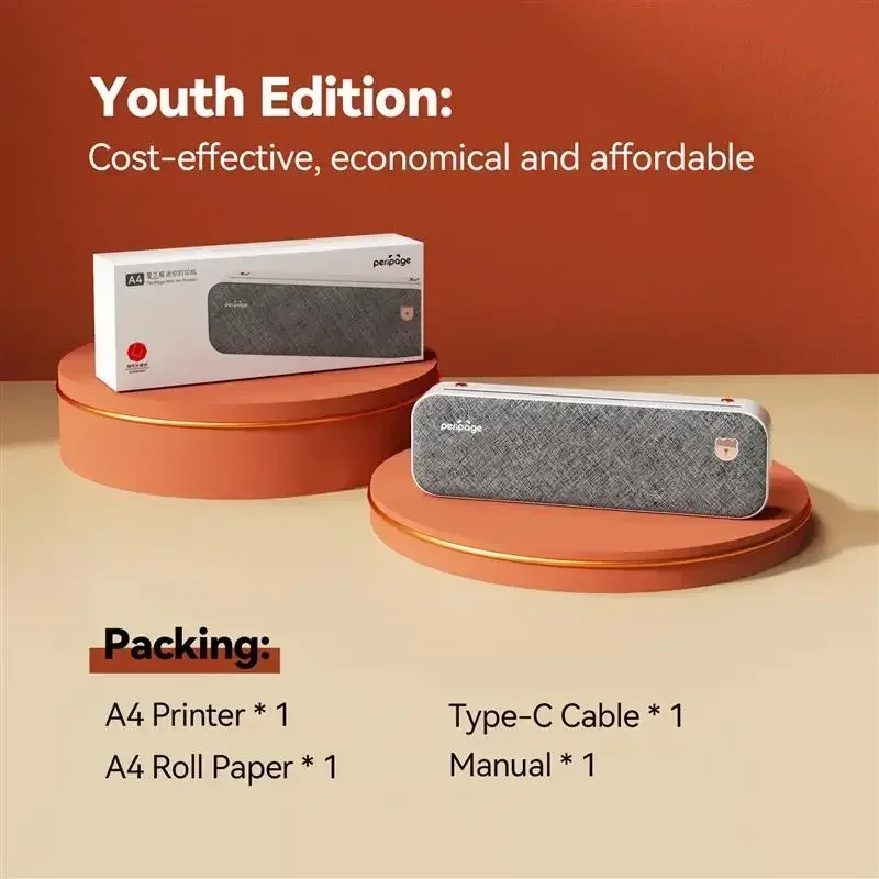 Новый! Принтер для бумаги A40 A4, беспроводной Bluetooth-термопринтер, поддержка мобильного смартфона, Android, IOS-принтер с 1 рулонной бумагой