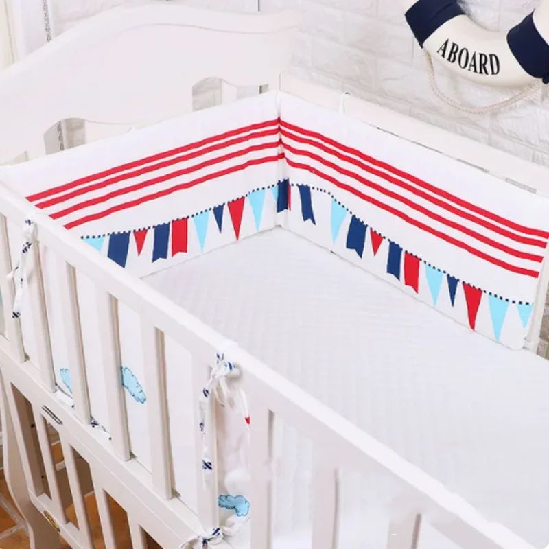 180x30CM One-piece Crib Bumpers Anti-collision Cotton Pad Cartoon Pattern Newborns Room Decor Bumpers Baby Bed Thicken Bumpers