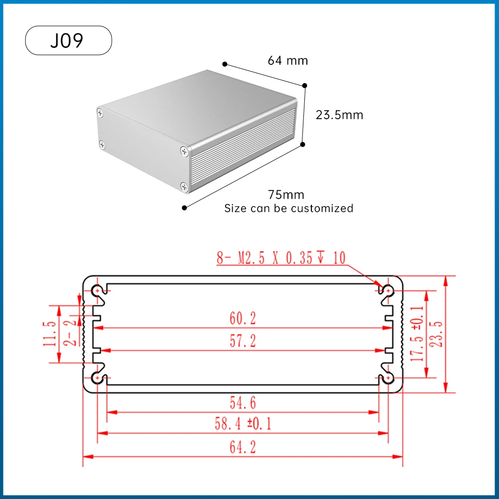 High Quality Audio Component Junction Box Anodized Extrusion Heat Sink Housing Custom Extruded Aluminum Enclosure J09 64*23.5MM