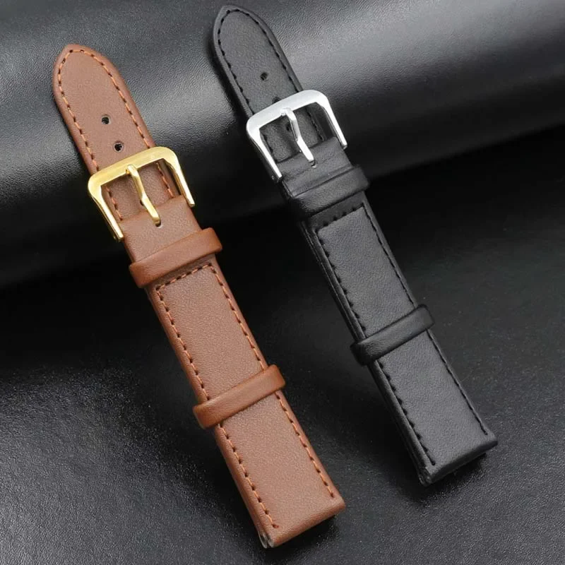 Men&Women PU Leather Strap Golden Buttons Watch Band Black Brown 12mm 14mm 16mm 18mm 20mm 22mm 24mm Watch Strap