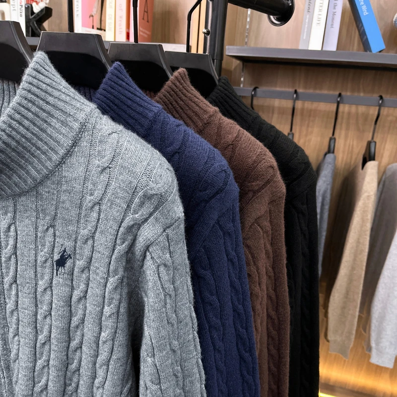 Hochwertiger Herren-Pullover Designer-Marke Klassischer Paul Pony Bestickter Reißverschluss Stehkragen Herbst Winter Koreanischer Lässiger Strickpullover – Detail 5