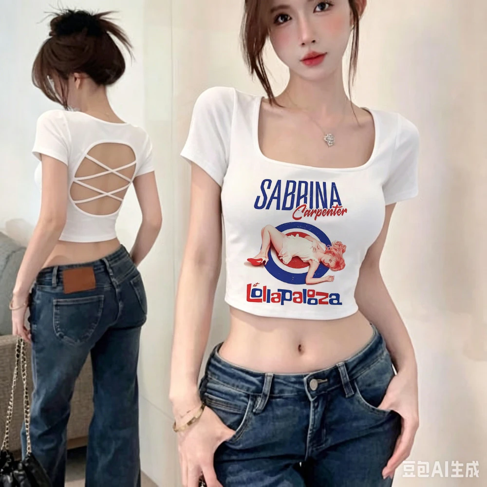 Sabrina Carpenter cropped top girl summer harajuku kawaii 2000s shirt manga scene  baddie alternative  party