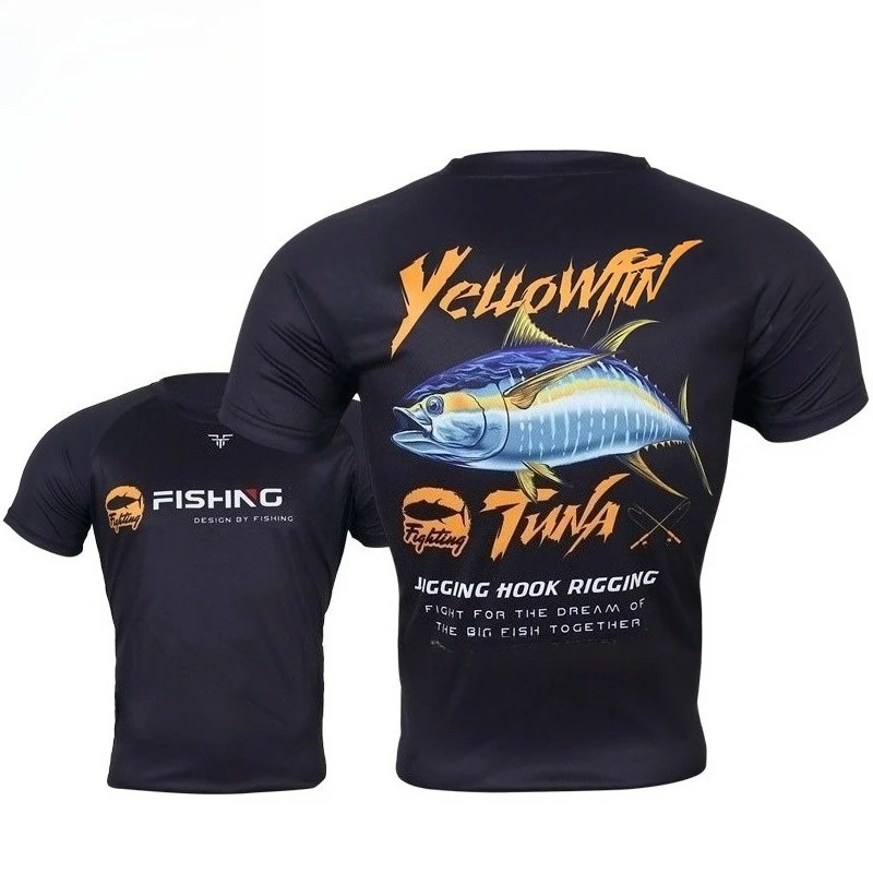 Men's and women's identical short-sleeved fishing shirts with round neck and sun protection specially designed for sea fishing