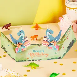Happy Birthday Card Fun Fold Greeting Card Double Door Pop Up Dinosaur Birthday Card Creative Birthday Gift DIY Word of Blessing