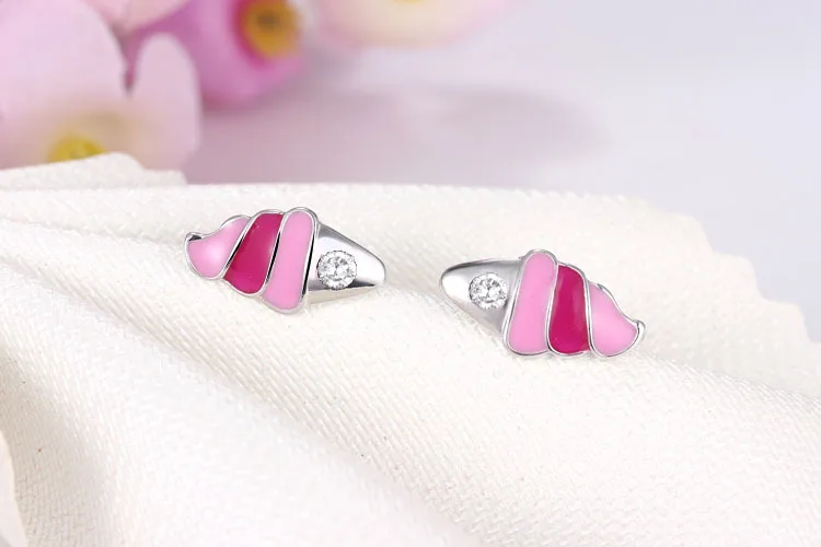 Wholesale Silver Color Pink Enamel Cute Ice Cream Small Stud Earring for Baby Kids Girls Cute Party Earring Korea Jewelry