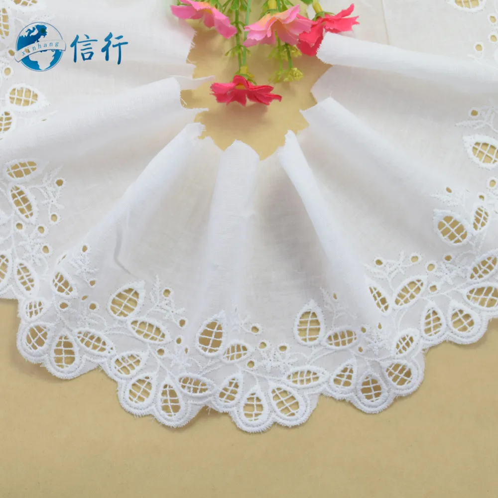 9cm Width Pure Cotton Embroidery White Lace Sewing Ribbon Guipure Trims Fabric Warp Knitting DIY Dress Garment Accessories#3615