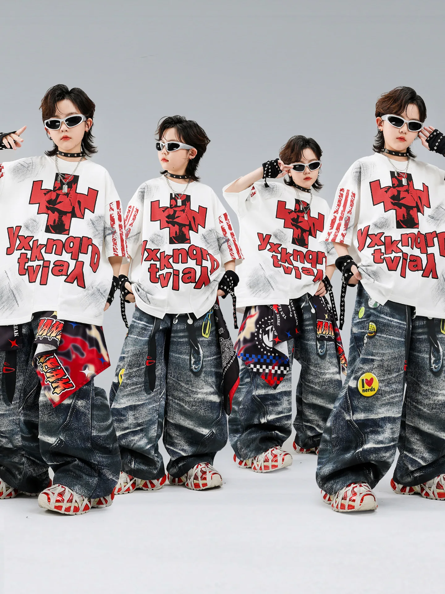 

Children Hip Hop Dance Costumes For Boys Loose T-Shirt Hiphop Pants Streetwear Girls Jazz Performance Rave Clothes