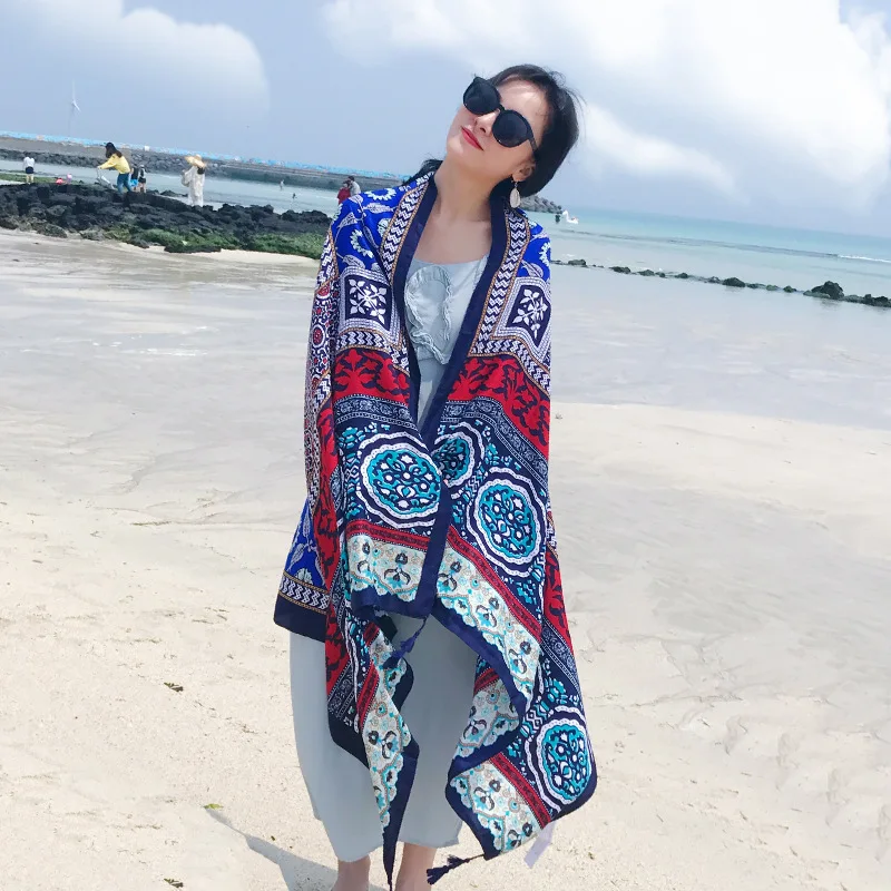 

Summer sun protection ethnic-style shawl for tourism Fashionable and versatile beach scarf headscarf