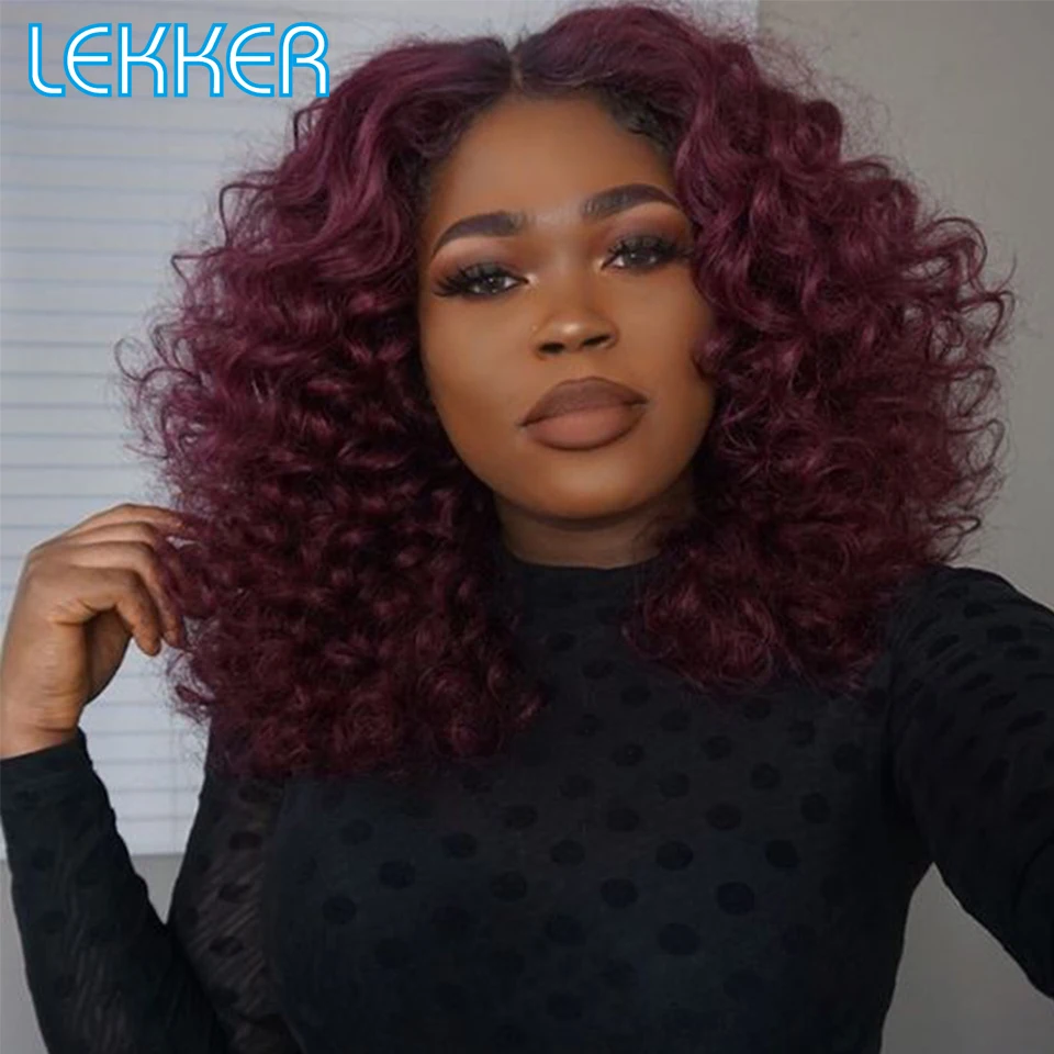 

Lekker Burg 99J Red Deep Wave 13x6x1 Lace Front Human Hair Wigs For Women Glueless Brazilian Remy Hair 250% Body Wavy Bob Wigs