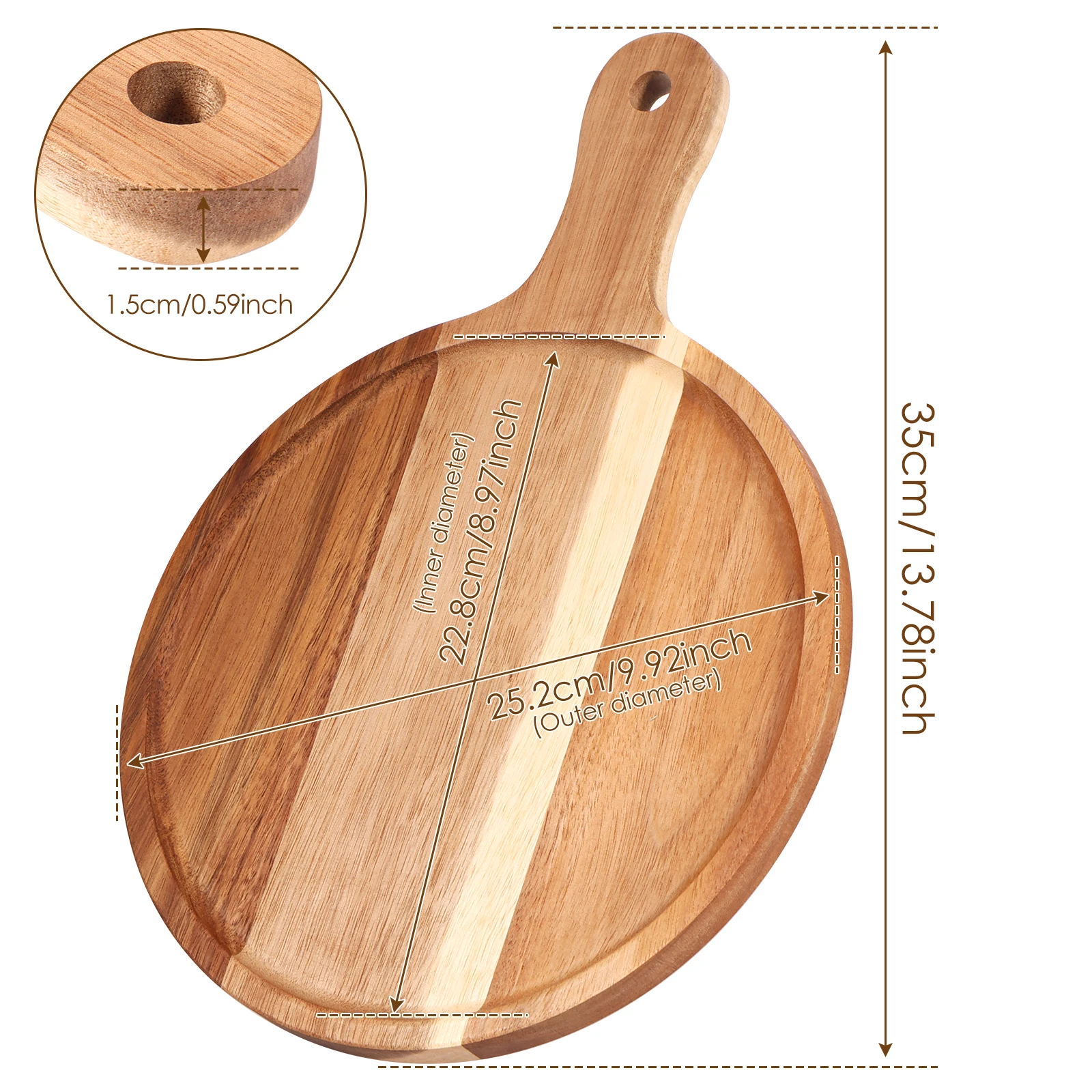 Wood Pizza Tray Cutting Serving Board Multifunc Charcuterie Platter for Home Kitchen Baking Bread Steak Sushi Cake Dessert Plate