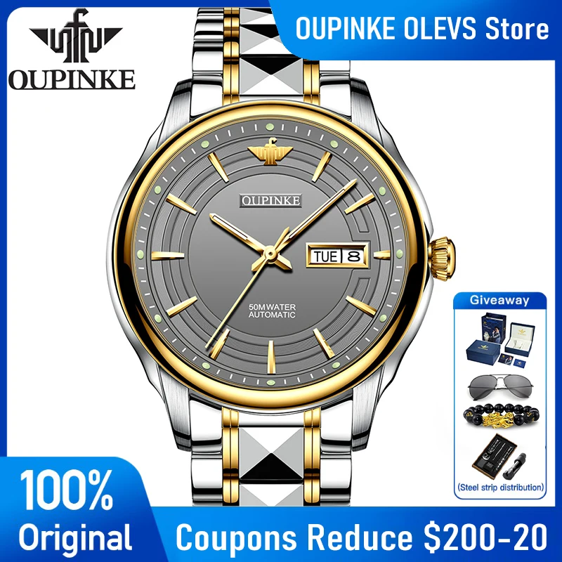 

OUPINKE 3170 Business Luxury Mens Watches Sapphire Mirror Automatic Mechanical Watch Tungsten Steel Waterproof Watch Box Gifts