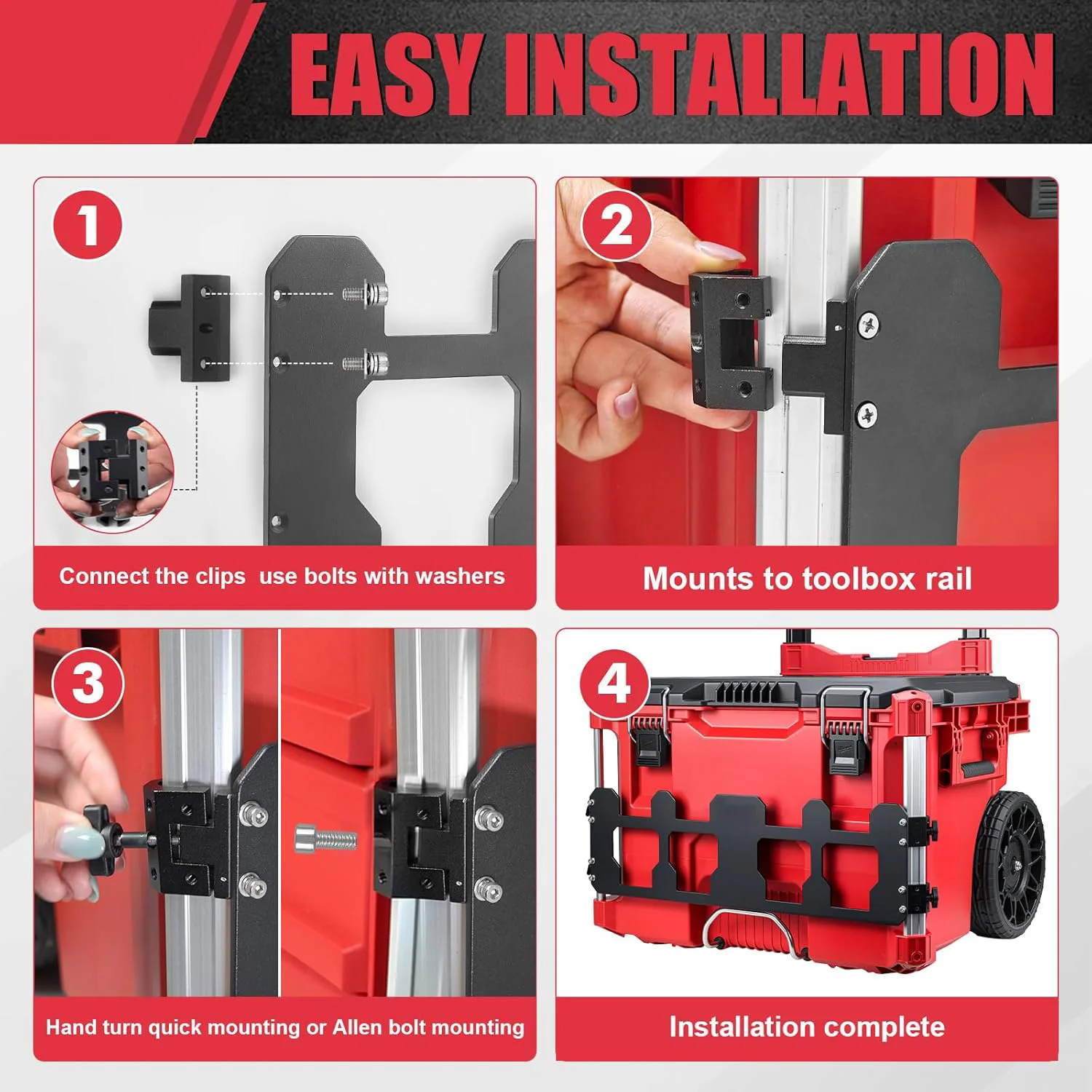 Mounting Plate Compatible with Milwaukee PACKOUT Tool Boxes, Front Rail Organizer Bracket for Rolling Tool Box