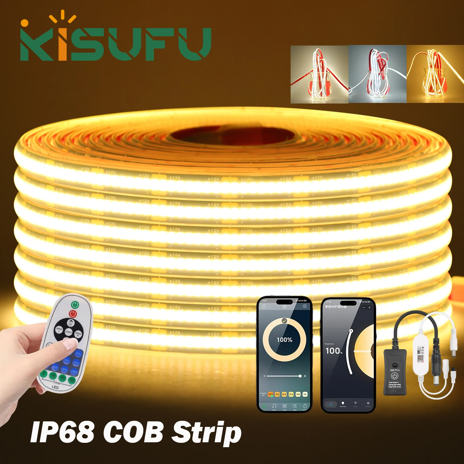 12V 24V Smart WIFI COB LED Strip 320LEDs/M IP68 Waterproof Bluetooth Remote Kit Flexible Adhesive Tape Home Garden Pool Lighting
