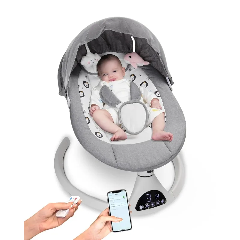 

Baby Swing for Infants to Toddler Portable Babies Swing Timing Function 5 Swing Speeds Bluetooth Touch Screen Music Speaker