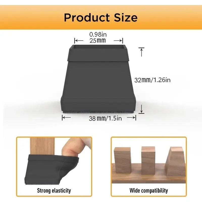 12PCS Square Chair Leg Floor Protector, Silicone Chair Leg Cover, Furniture Leg Protectors, Mobile Table Leg Pad Easy to Install