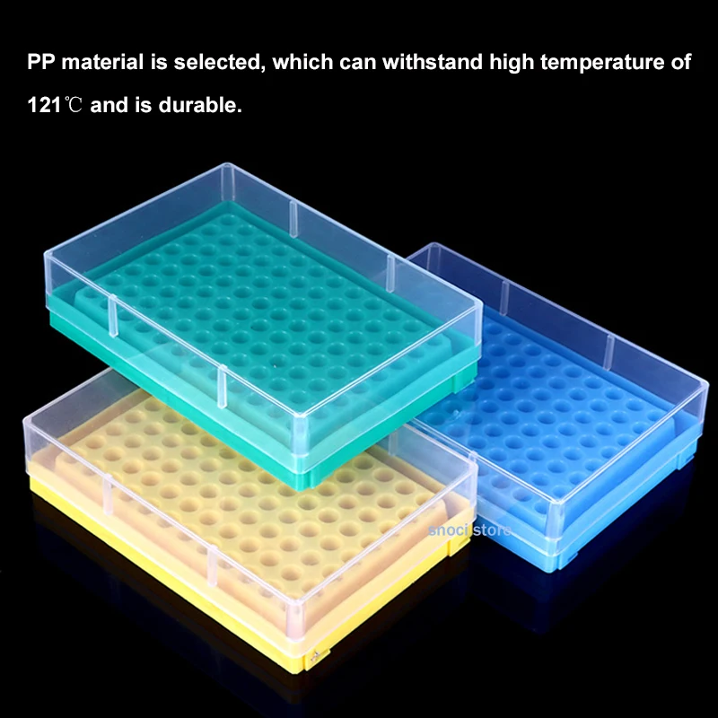 5 Stück 96-Loch PCR-Röhrchenhalter 0,2ml Zentrifugenröhrchenbox mit transparentem Deckel Kunststoff-Aufbewahrungsbox Labor-PP-Röhrchenhalter – Detail 13