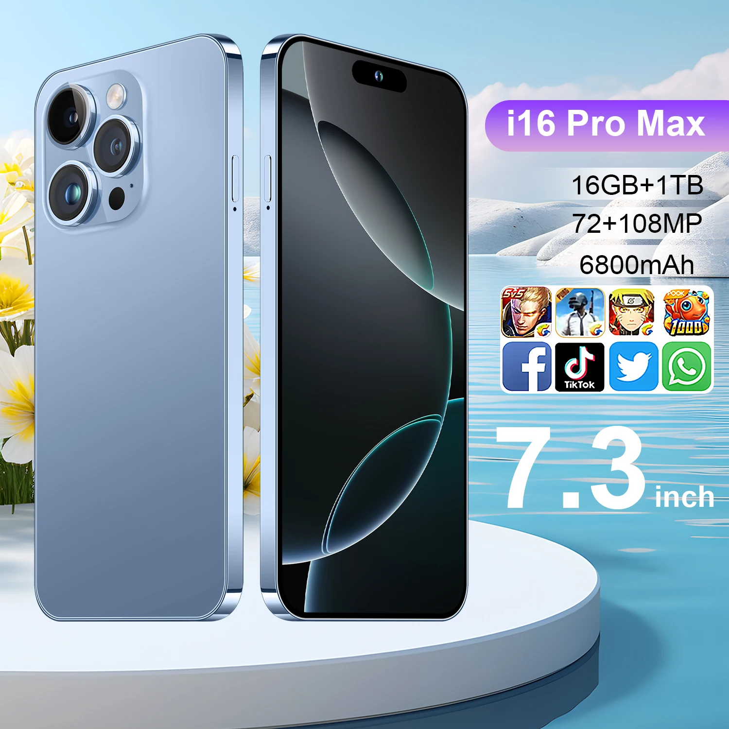 Original I16 Phone 16 Pro Max Neuf 6.7 Inch 12gb + 512gb Clone Smartphone 8 Core Celulares 14 Pro Max Unlocked Phone