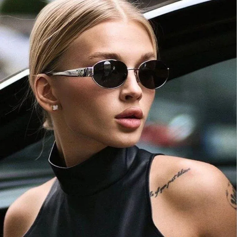 Chimretro-Lunettes de soleil ovales punk unisexes pour femmes et hommes, design de mode, lunettes d'extérieur, UV400 Drive