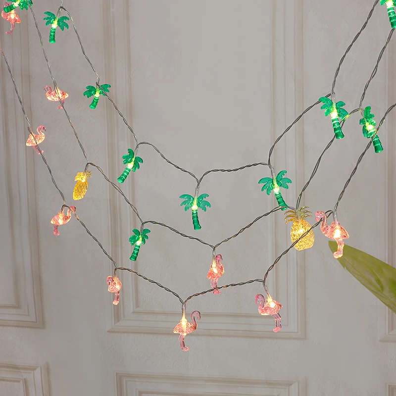 1.5 متر الصيف فلامنغو الأناناس سلسلة أضواء شجرة جوز الهند هاواي LED أضواء الفناء ل الاستوائية هاواي المنزل شاطئ ديكور الحفلات