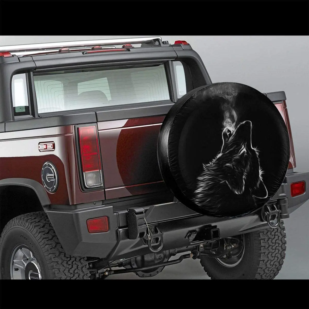 Zwarte 3d wolf reserveband hoes waterdichte stofdichte zonnewielbandenhoes voor jeep, aanhangwagen, rv, SUV voertuig anime bandenhoes