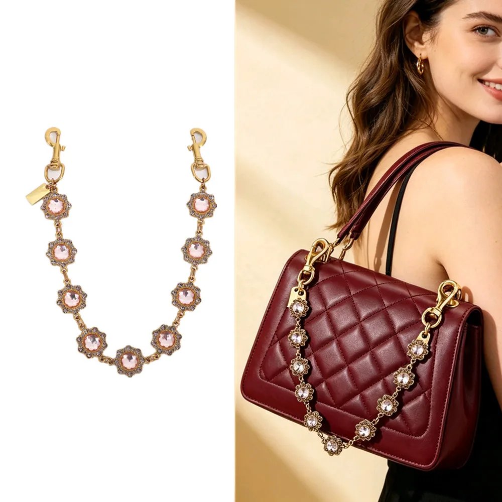 Retro Bag Chain Hanging Gilded Metal Decoration Inlaid Rhinestone Posibia Style Cross Border Woman's Handbag Accessory