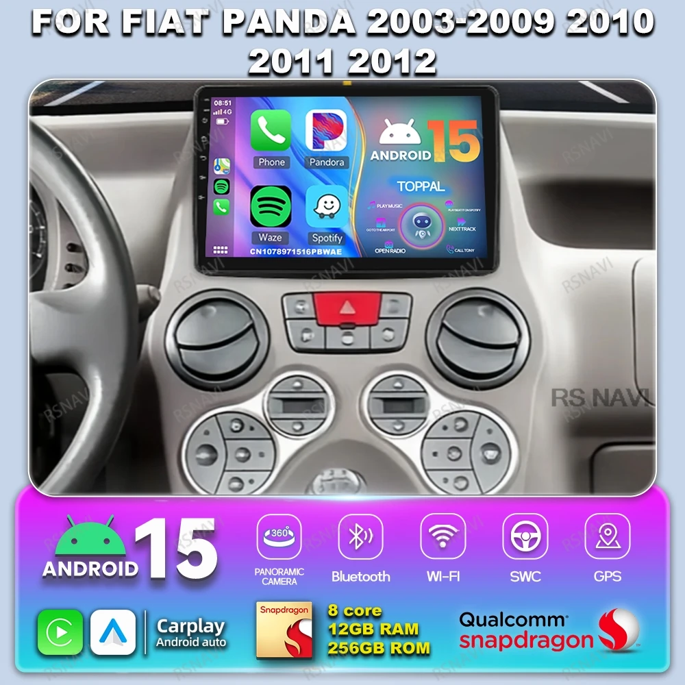 

Android 15 Car Radio For Fiat Panda 2003-2009 2010 2011 2012 Viedo Player Stereo DSP 5G WIFI QLED BT Qualcomm Head Unit 4G LTE
