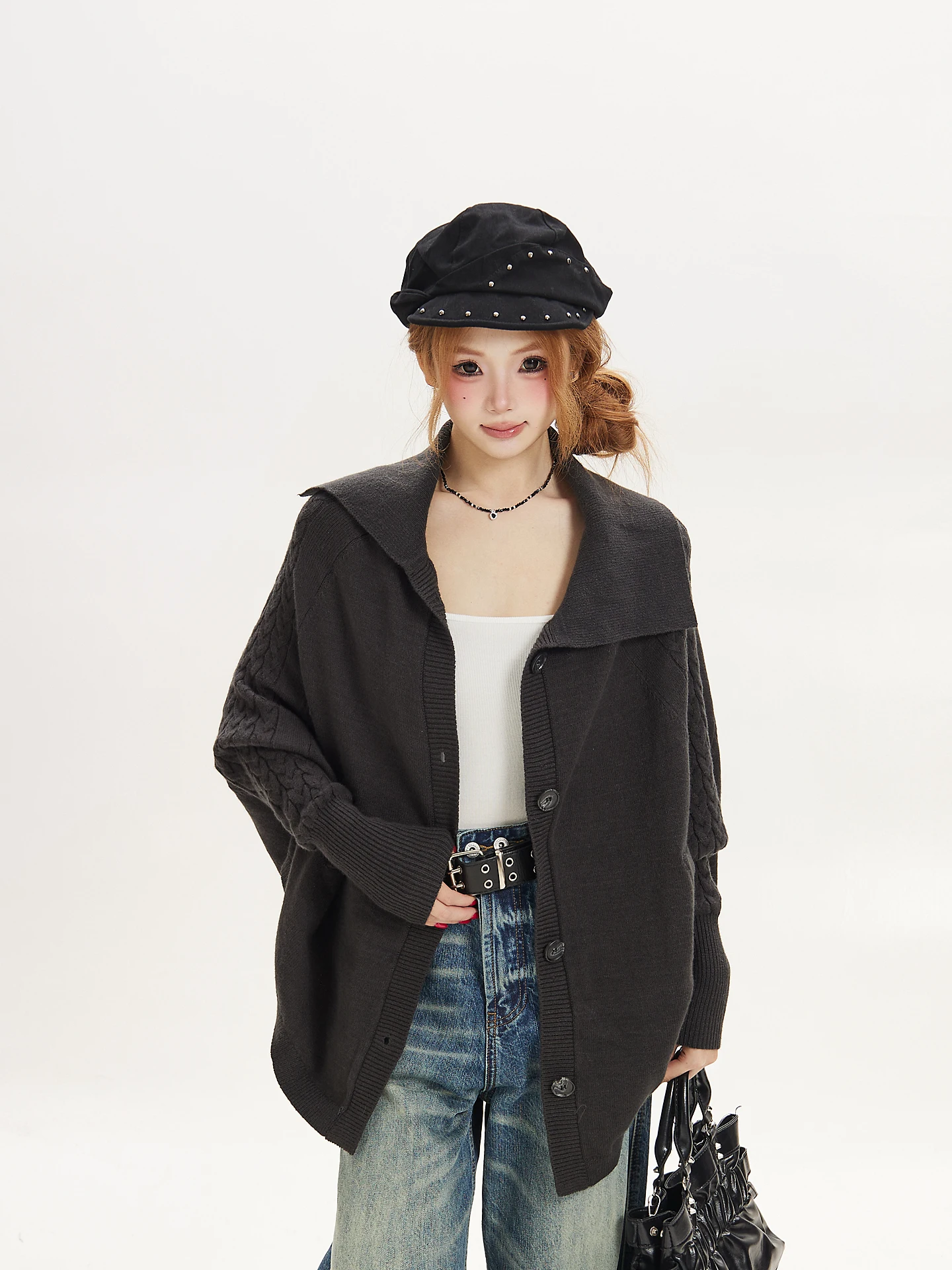 Ant Women's Loose Batwing Sleeve Open Cardigan Knitted Sweater Autumn Winter Lazy Style Cloak Coat Warmth Comfortable Breathable