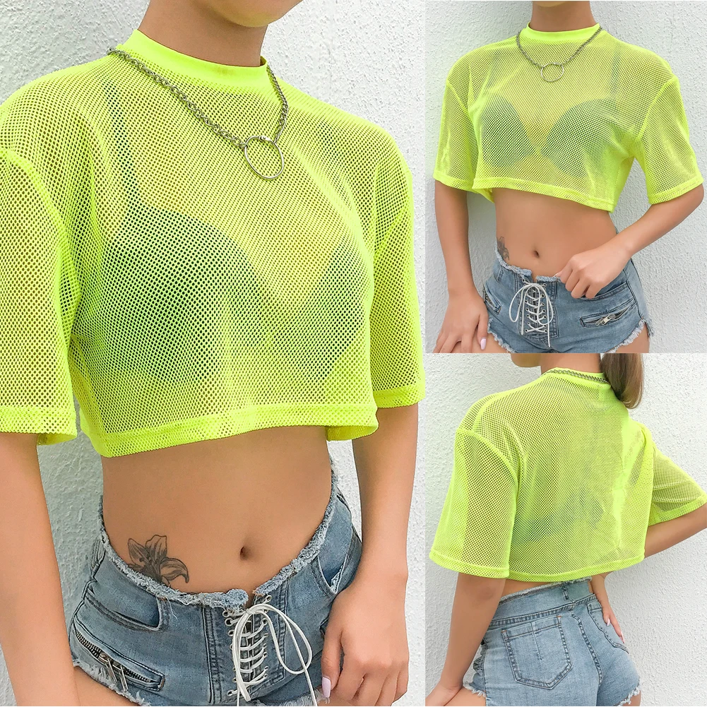 Canotte da donna estate Crop Top trasparente Clubwear Casual t-Shirt allentata Camis estivo per Sexy Streetwear femminile Y2k