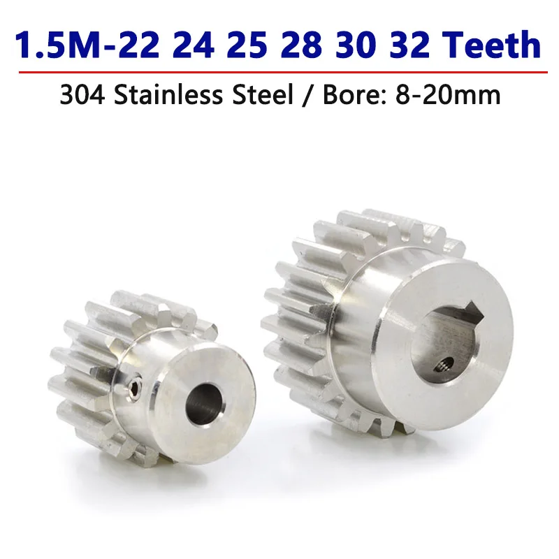 

1pc 22T-32T 1.5 Module 304 Stainless Steel Spur Gear with Step 1.5M 22 24 25 28 30 32 Teeth Motor Gears Drive Gear Bore 8-20mm