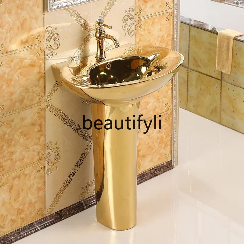 حوض غسيل قائم على الأرض باللون الذهبي على الطراز الأوروبي حوض غسيل من السيراميك #3