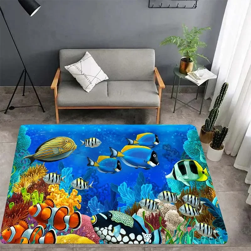 Undersea world pattern carpet living room bedroom home decor carpet garden lawn mat kitchen bathroom anti-slip mat gift