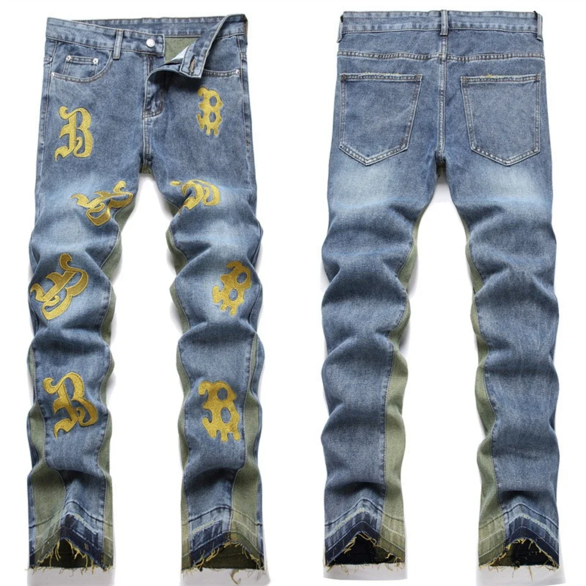 EH·MD® National Style Embroidered Splicing Men's Jeans High-End Soft Casual Cotton Stretch Patch Luxury Fashion Four Seasons2023