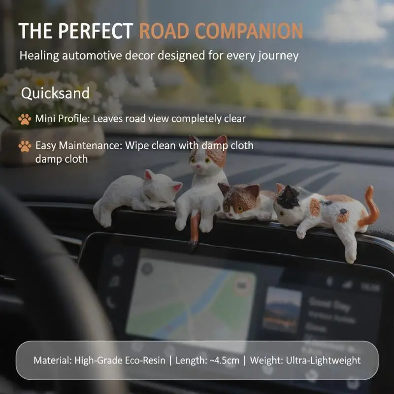 5Pcs Kawaii Sleeping Cat Decorations Cute Mini Figurine Ornaments for Car Interior Home Table Decor Creative Gift