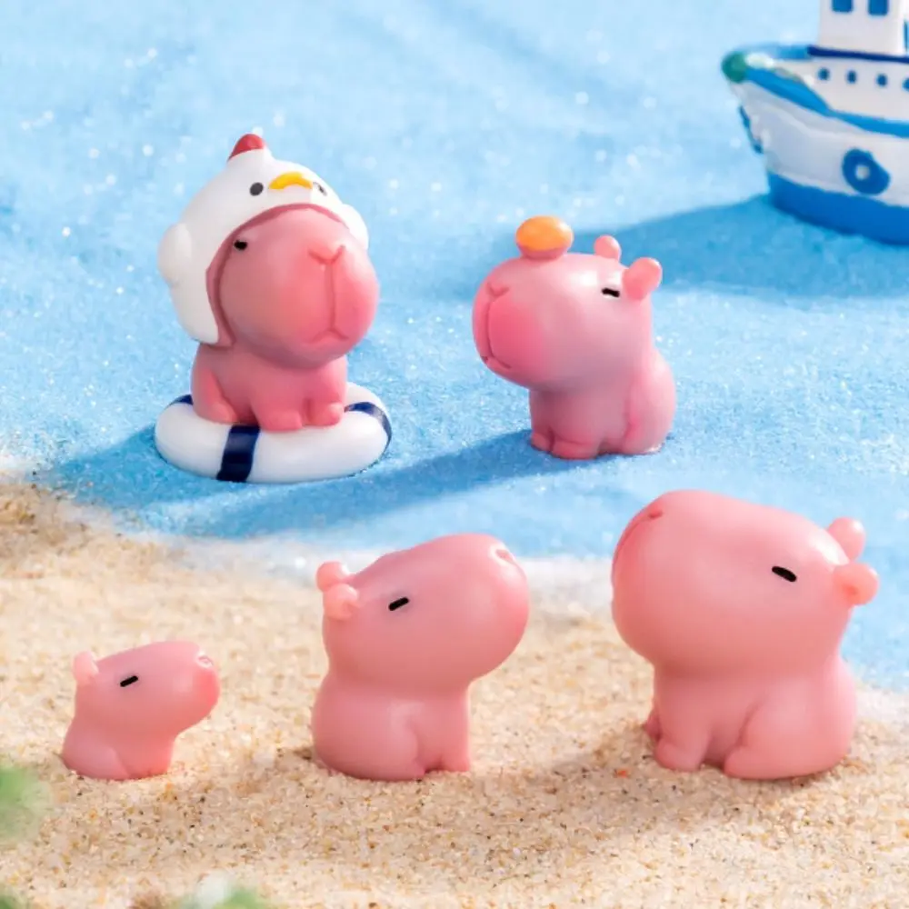 Estatua de capibara de dibujos animados de resina, accesorios rosas, figuritas de capibara en miniatura, adorno de coche, micropaisaje, Mini figura de animales