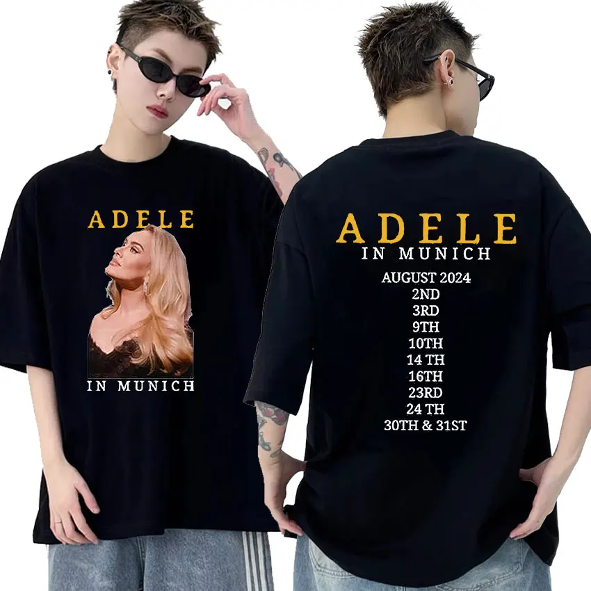 Adele Munich Tour 2024 New Graphic T Shirt Man Women Aesthetic Retro Fashion T-shirts Summer Oversized Cotton T-shirt Streetwear