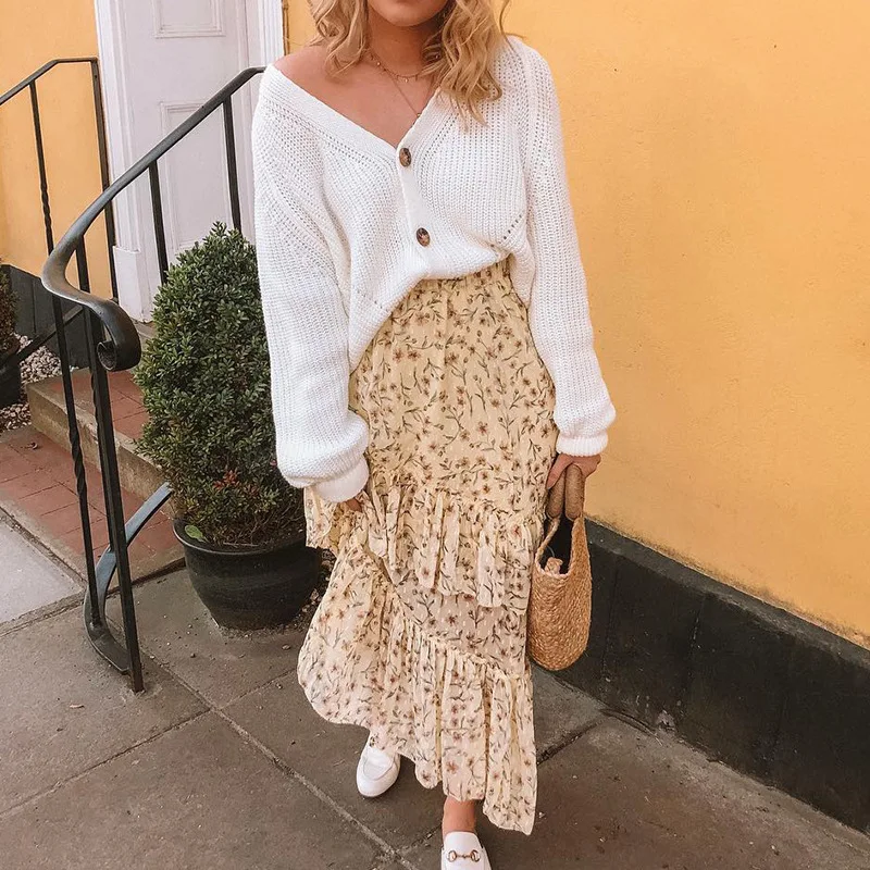 2023 موضة جديدة عادية الخريف والشتاء سترة جديدة بلون زر الخامس الرقبة محبوك سترة فضفاضة سترة معطف