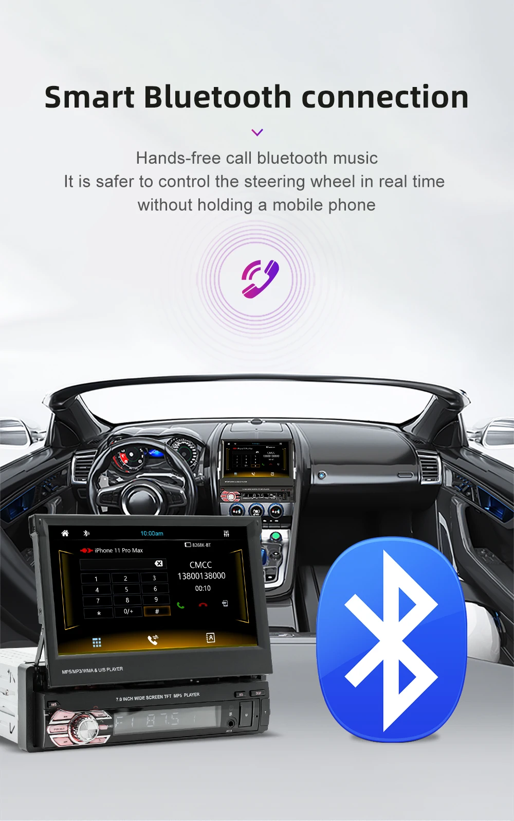 ESSGOO 7 "فليب آؤٹ واحد 1 Din راديو السيارة CarPlay أندرويد السيارات TF USB AUX SWC AM FM بلوتوث مشغل MP5 وحدة رأس شاشة تعمل باللمس