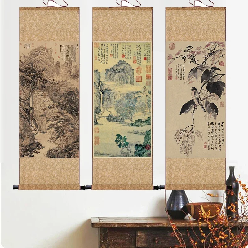 Chinese Painting Famous Calligraphy  Hotel Scroll Celebrity Scroll Landscape Painting Tea House Room Decor Aesthetic Wall Art