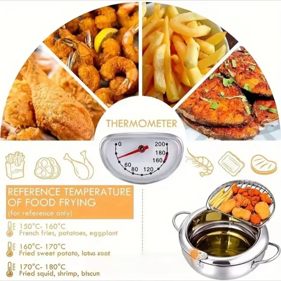 Stainless Steel Frying Pan with Lid, Temperature Control & Oil Drip Rack, Multi-Use Skillet for Frying Chips, Chicken, Compatible with Gas & Induction Cooktops view 6
