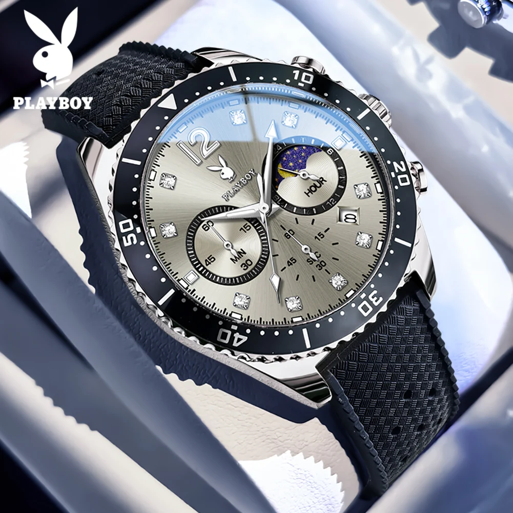 PLAYBOY 3515 Men's Quartz Watch, 40mm Dial, Silicone Strap