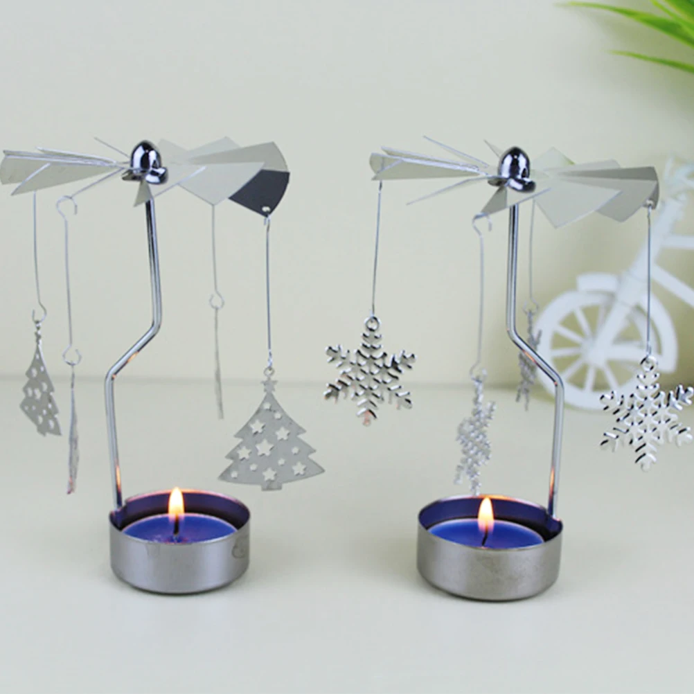 

Rotating Candlestick Tea Light Holder Snowflake Revolving Windmill Candleholder Romantic