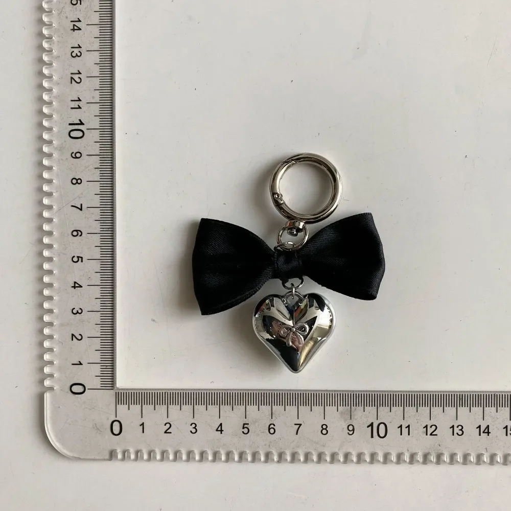 Simple Y2K Ribbon Bowknot Heart Pendant Keychain Sweet Cool Girls Phone Chain Charms Fashion Bag Decoration Accessories Keyring