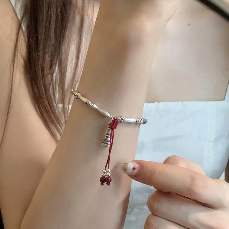 925 Silver Retro Charm Small Fish Buddhist Pagoda Red Rope Round Beads Bracelets for Women Fine Minimalist Accessories Wholesale - Image 5