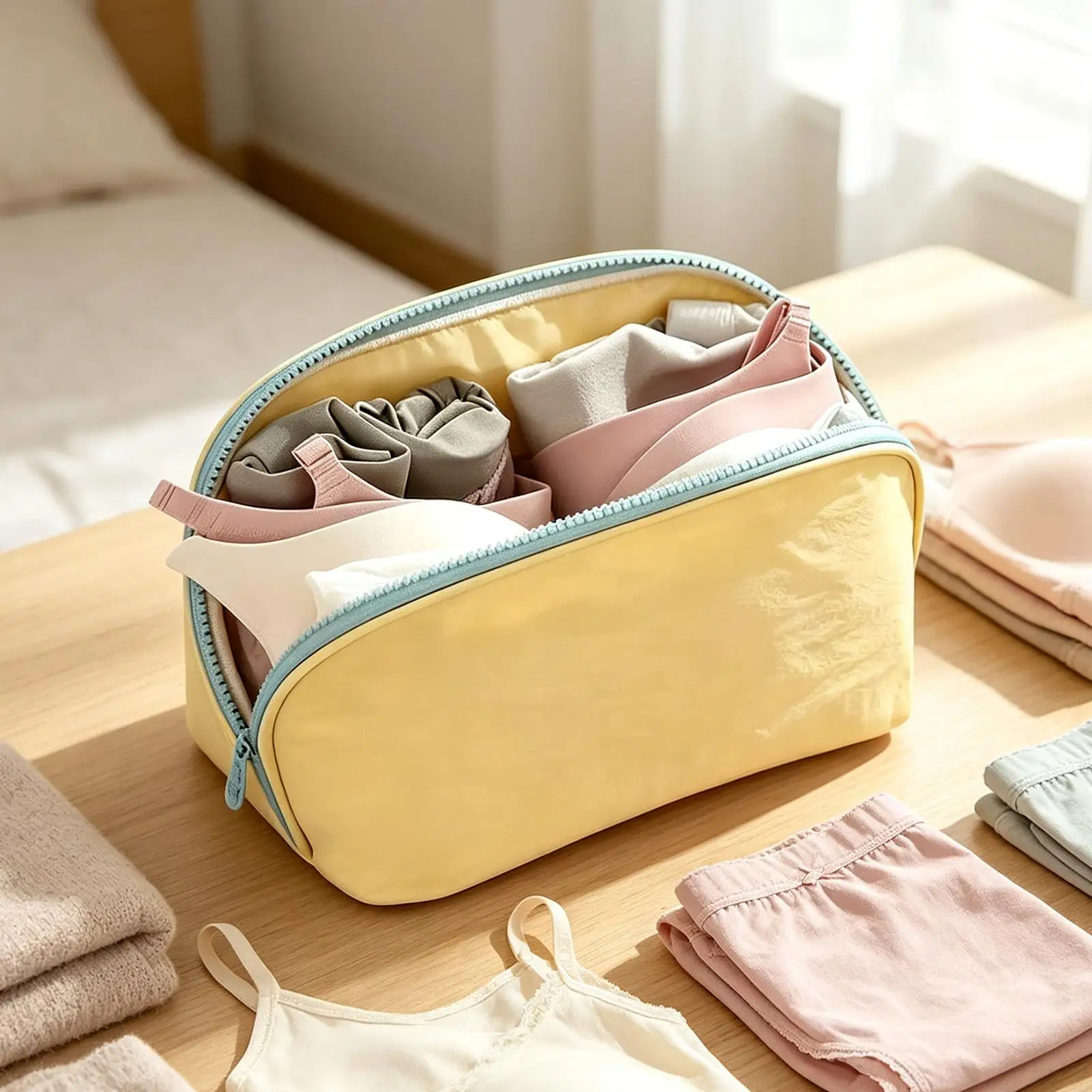 Underwear Storage Bag Bra Lingerie Travel Pouch Portable Closet Drawer Organizer Breathable Fabric for Suitcase Dorm Apartment
