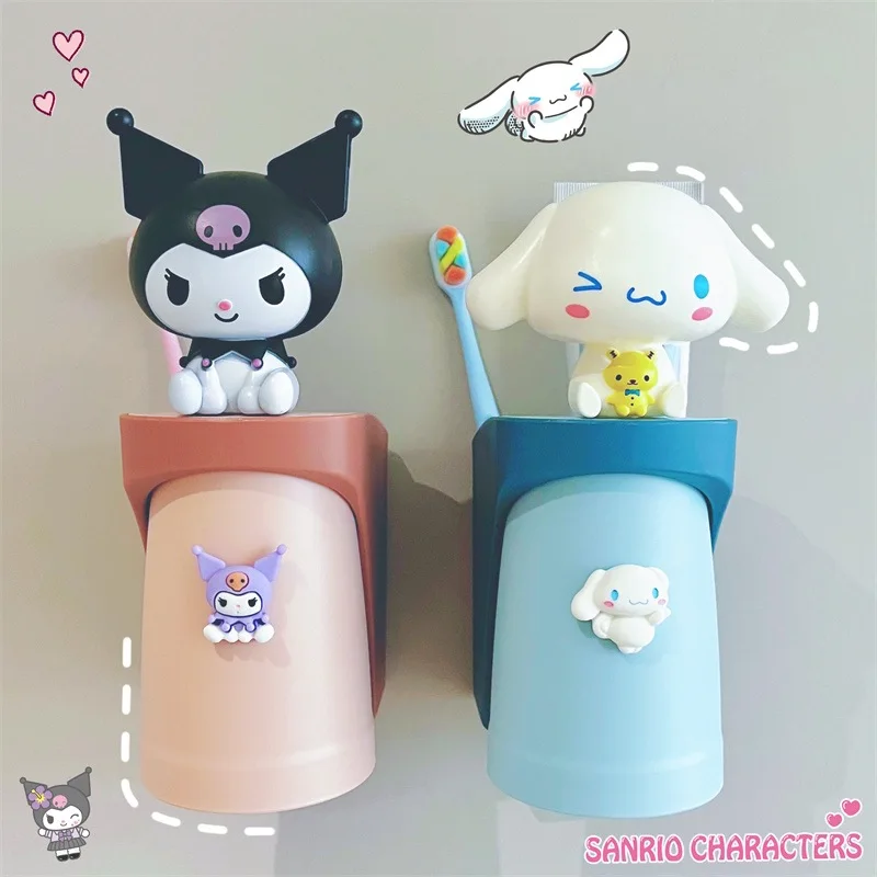 

Sanrio Kuromi Cinnamoroll Toothbrush Cup Magnetic Upside-Down Mouthwash Cup Wall-Mounted Set Toothpaste Squeezer Towel Rack