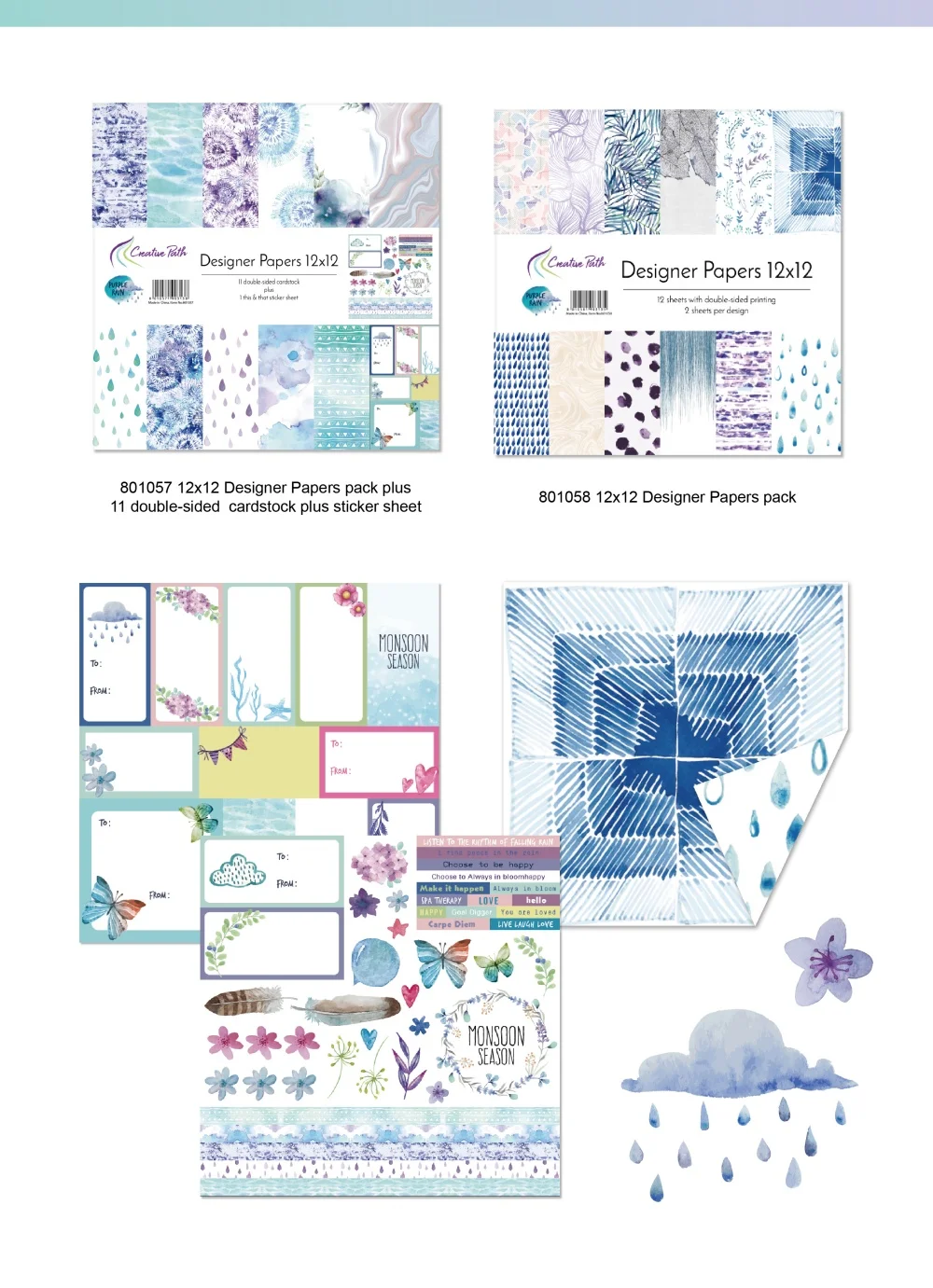 Creative Path 12-teiliges Purple-Rain Scrapbooking-Journaling-Set, dekorative Papiere, Stanzformen, Stempel, Aufkleber, DIY-Bastelset – Detail 4