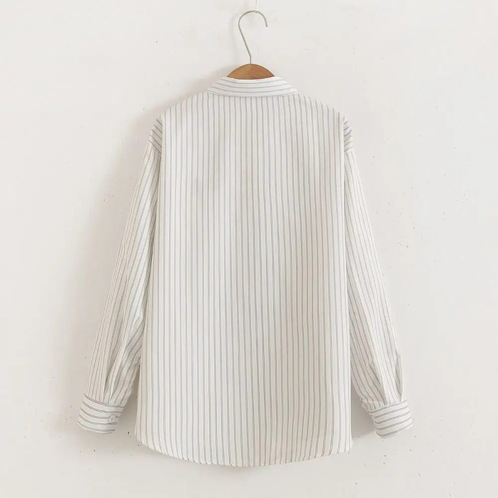 

Y2K полосатые рубашки на пуговицах в консервативном стиле с вышивкой и бантом в полоску блузка женская свободная весенне-осенняя блузка с длинным рукавом