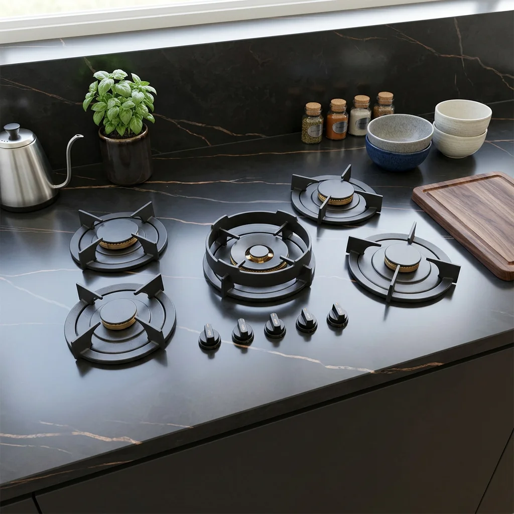 5 Burner Sintered Stone Gas Hob Built-in Gas Cook European Style Flame Failure Device Household Kitchen Cooking
