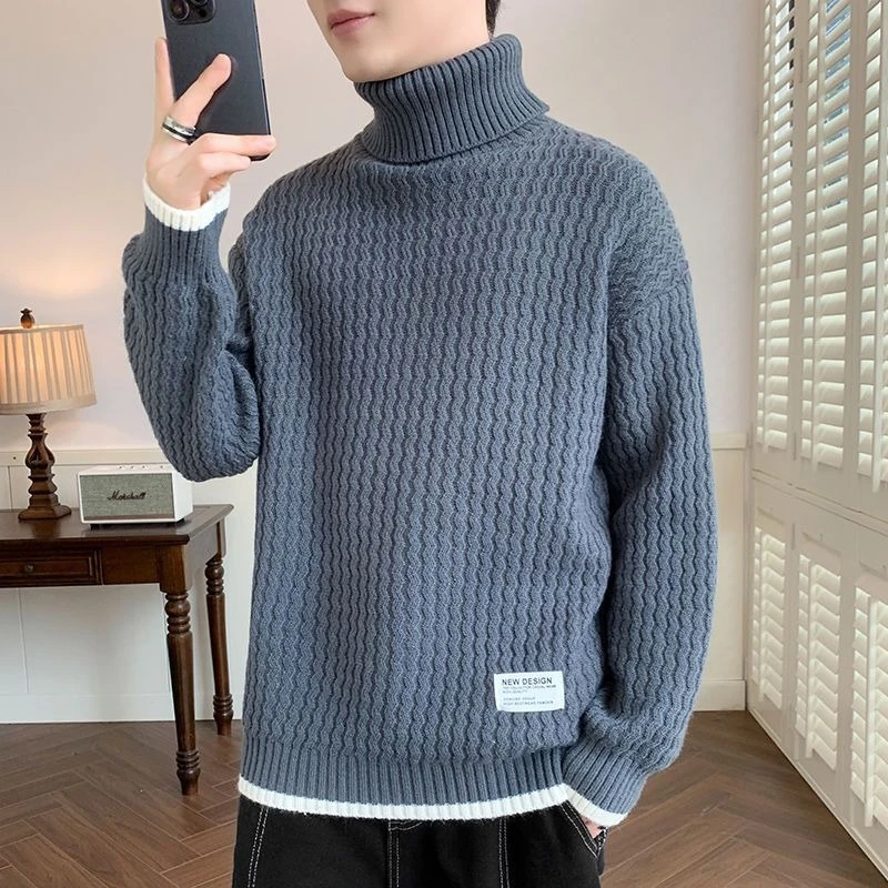 

Вязаные свитера без капюшона для мужчин, эстетические свободные джемперы, корейский трикотаж, отзывы, одежда, топ Y2k, пуловер с высоким воротником, мужской пуловер